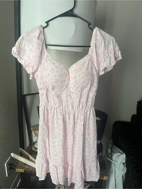 Women's Pink Floral Short Sleeve Babydoll Dress
